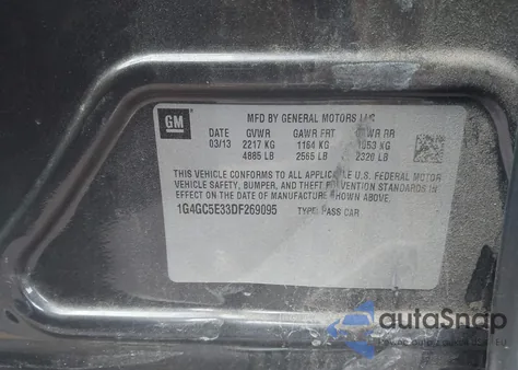 2013 Buick Lacrosse Leather Group z USA, uszkodzony, nr VIN 1G4GC5E33DF269095